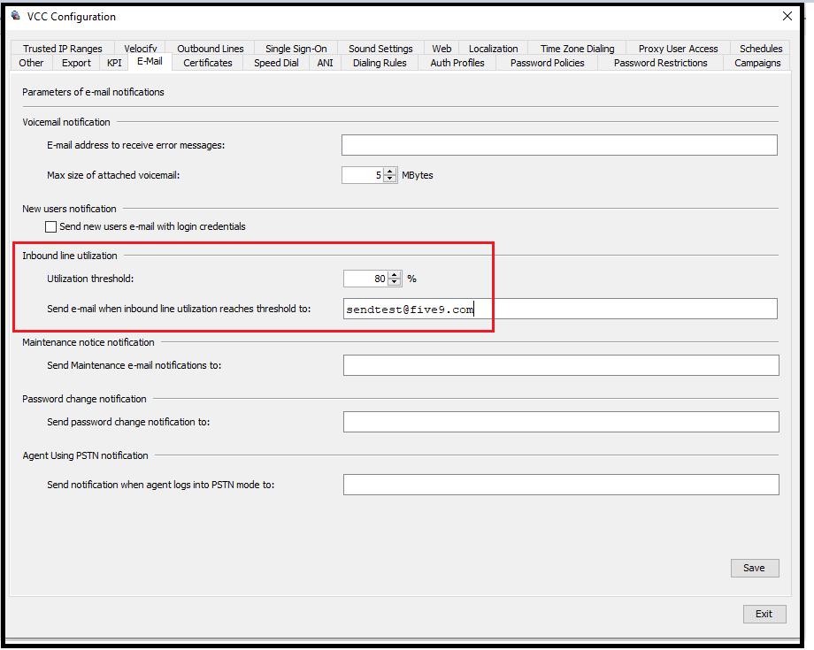 Administrator | Configure Inbound Line Utilization threshold alerts