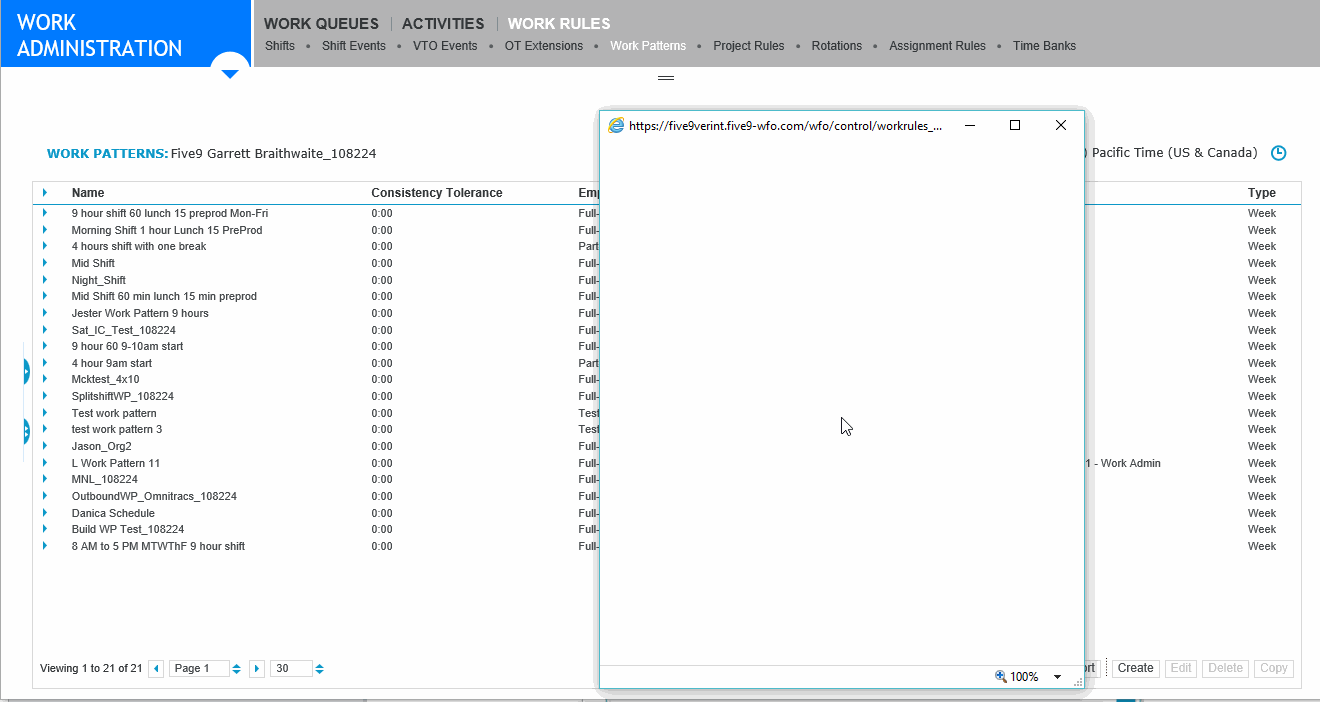 Verint | Export/Import Work Pattern