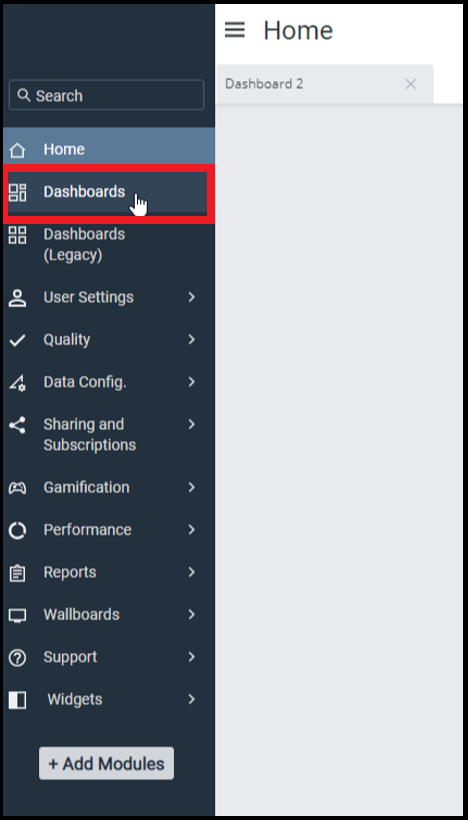 Performance Dashboard | How to open an existing Dashboard?