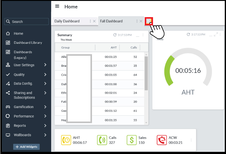 Performance Dashboard | How to open an existing Dashboard?