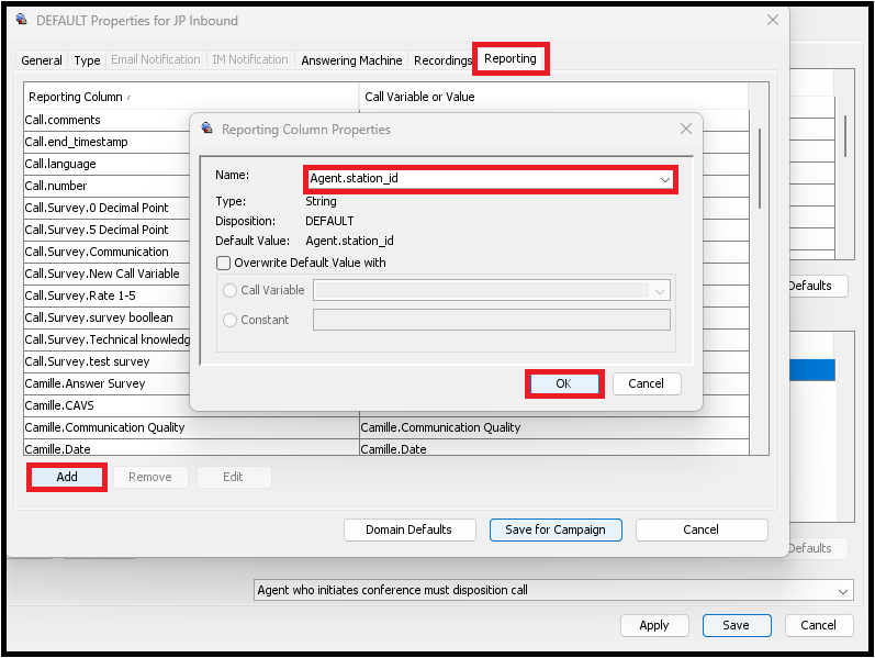 Administrator | Enabling Call Variables for Reporting