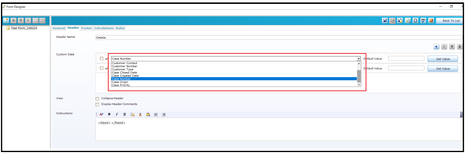 Verint | Select a Value for Custom Data in the Header