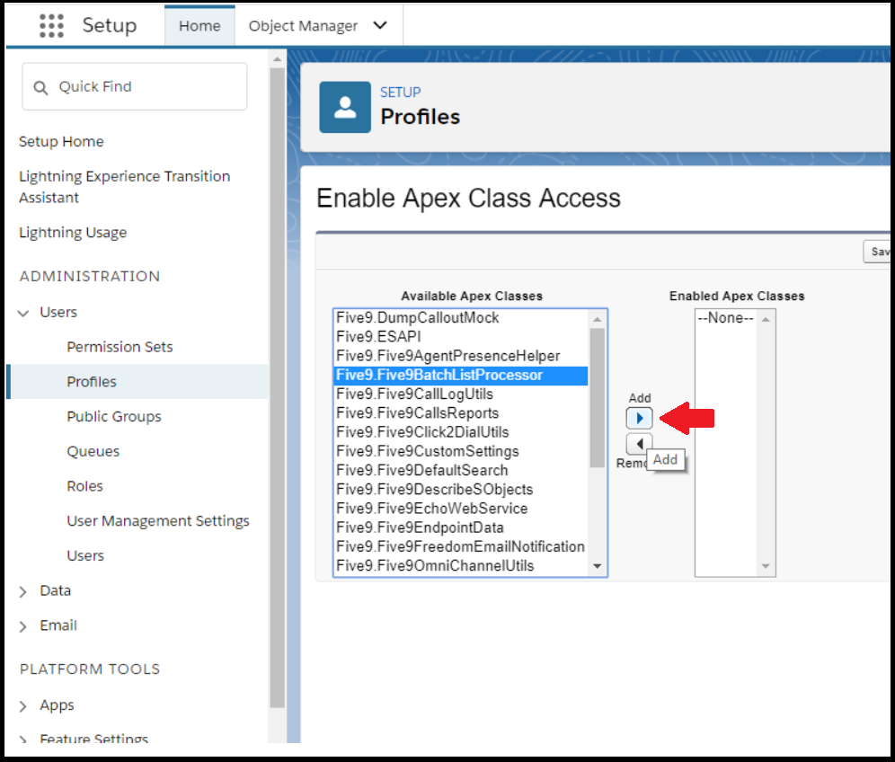 Salesforce OpenCTI | Adding Five9 Apex Class