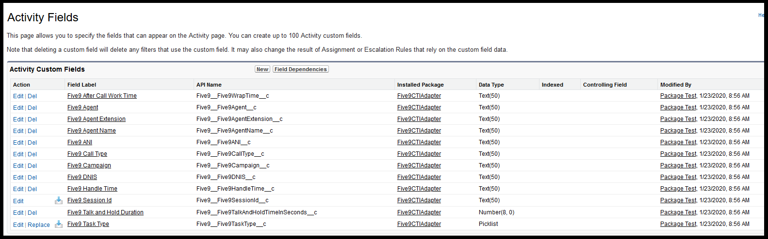 Salesforce OpenCTI | Creating Five9 related activity custom fields