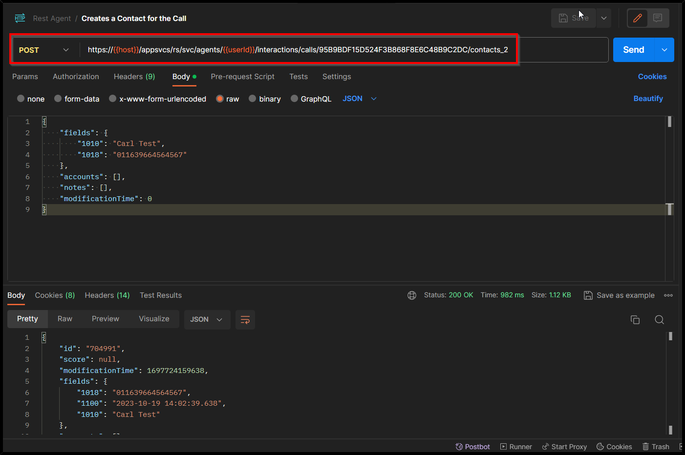 API | How to create a contact for the call using Agent REST API