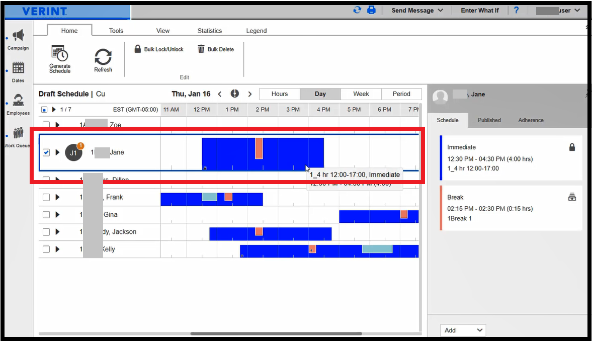 Verint | Delete Shifts in Calendar