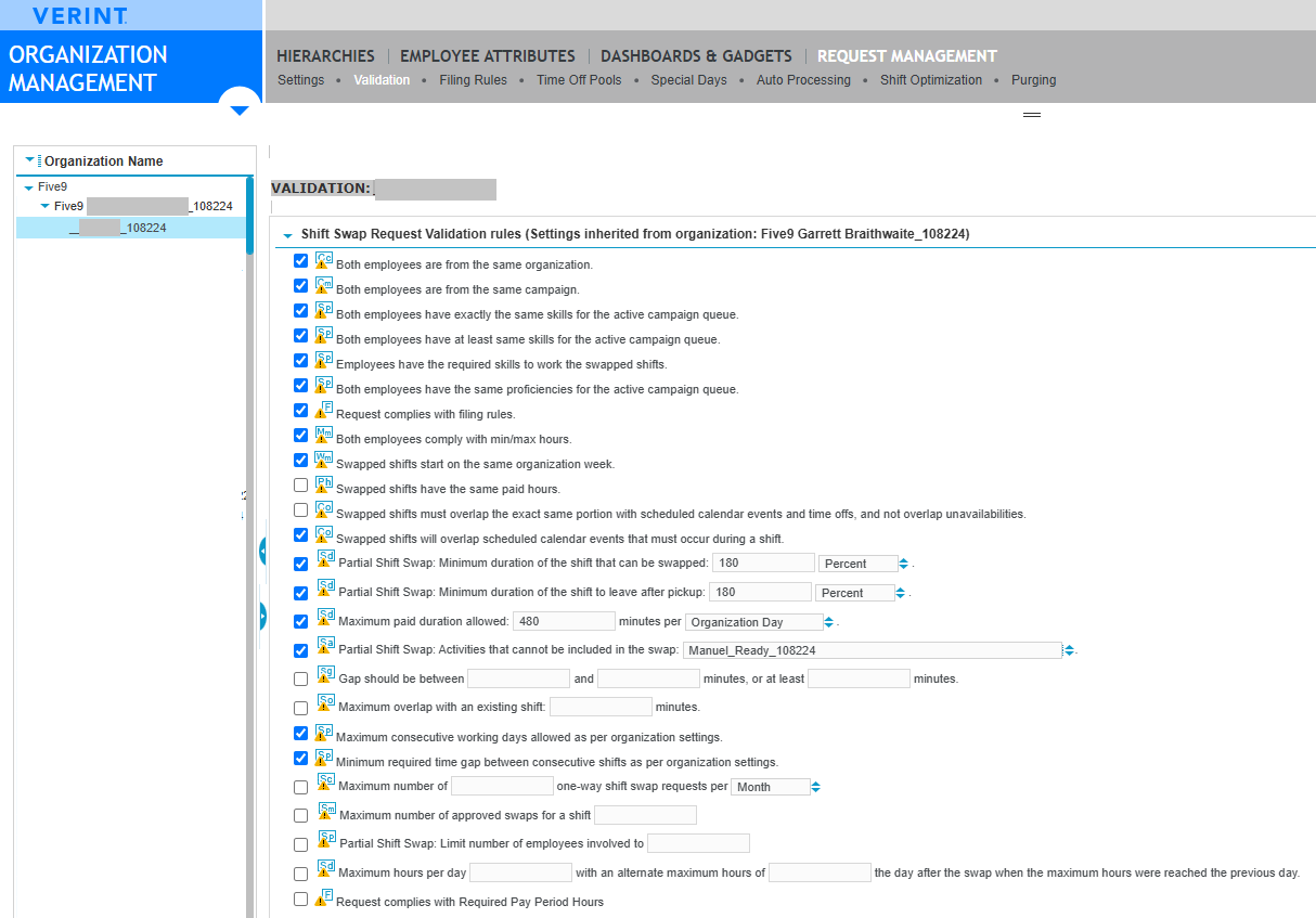 Verint | Shift Swap Request Validation Rules