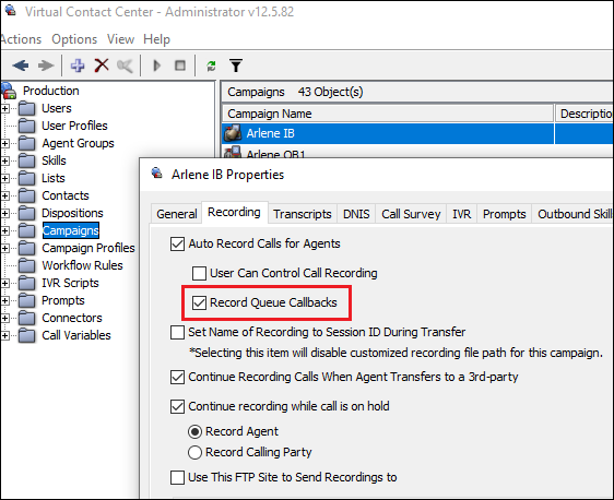 Administrator | Managing Queue Callback Recording
