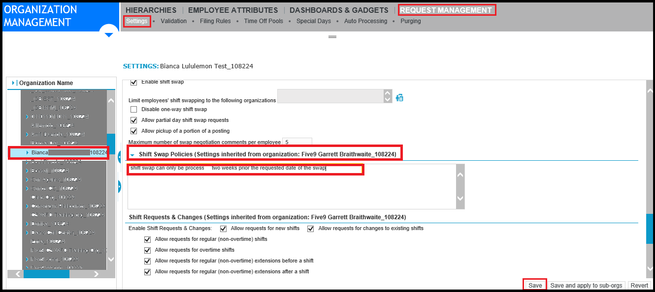 Verint | Create policies for shift swap requests