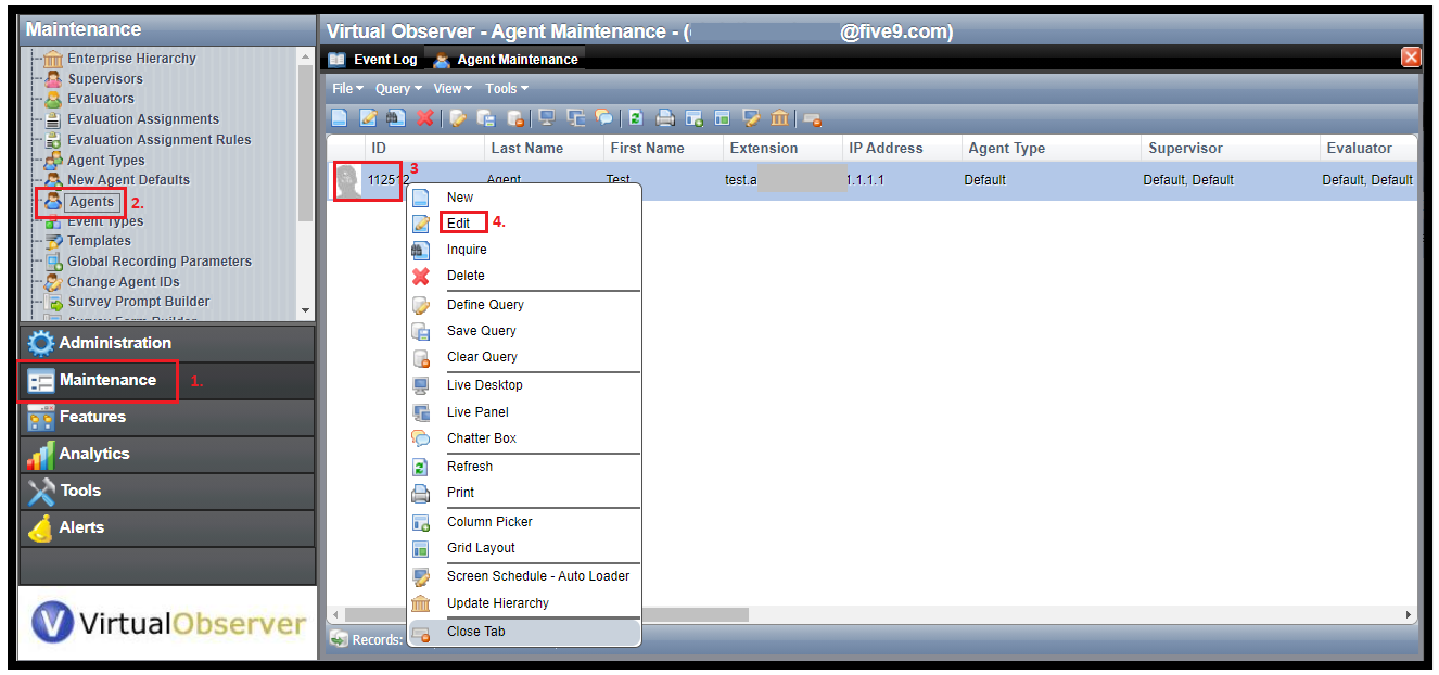 Five9 QM | Changing the Agent Type in Virtual Observer WebClient
