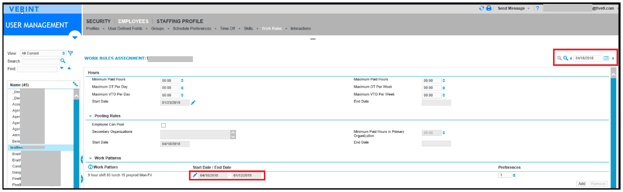 Verint | Setting Work Patterns and View Previously Assigned Work Patterns