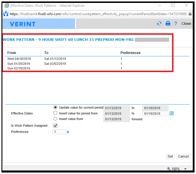 Verint | Setting Work Patterns and View Previously Assigned Work Patterns