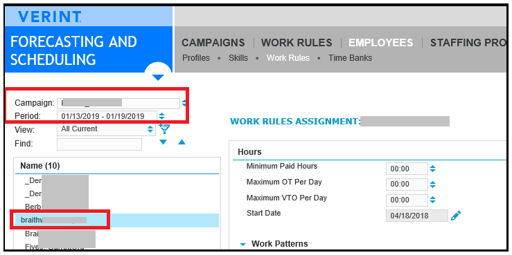 Verint | Setting Work Patterns and View Previously Assigned Work Patterns