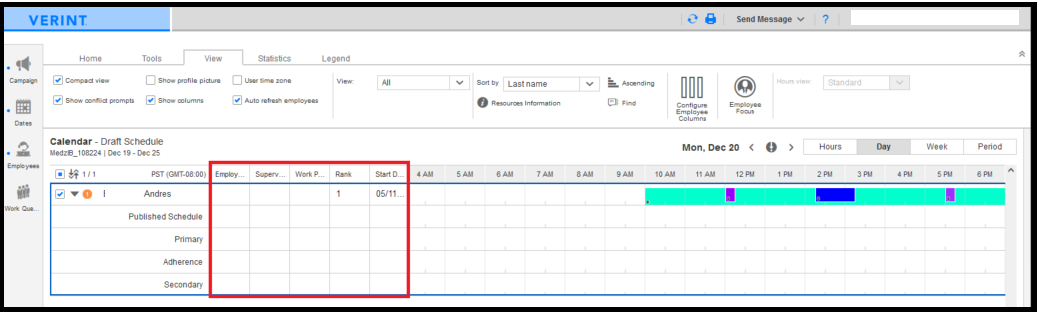 Verint | How to Configure Employee Columns