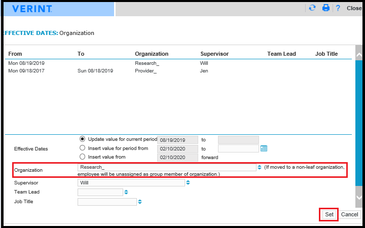 Verint | Add/Change a User's Organization