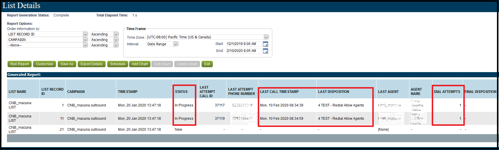 Reporting | Behavior of the List Details Report for Manual Dialing