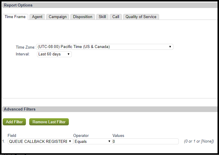 Reporting | Filtering Queue Callback Registered in Call Log Report
