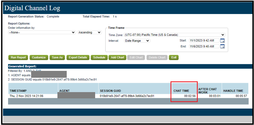 Digital Engagement | Reporting | Difference between Chat Time and On ...