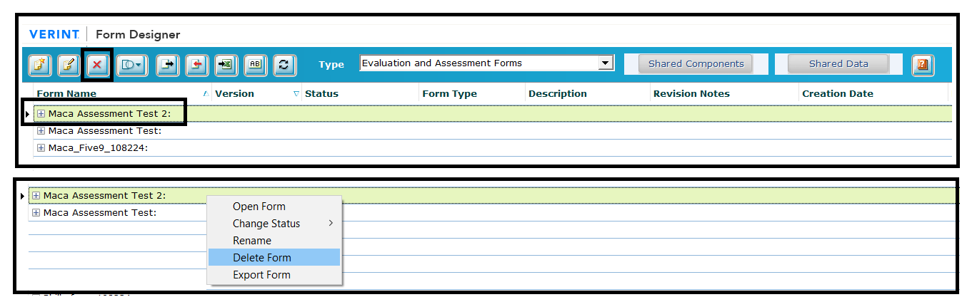 Verint | Delete a Form using Form Designer