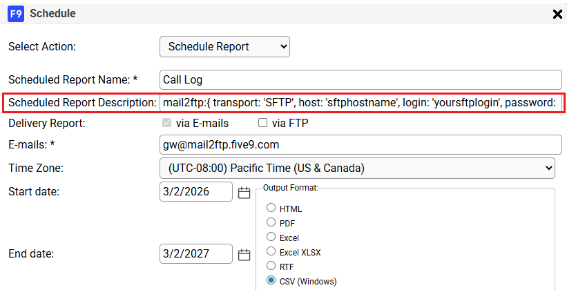 Reporting | Configuring mail2ftp through Scheduled Reports