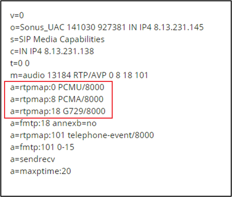 Network | RTP/AVP Payload Type