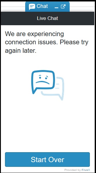Digital Engagement | Chat Error: We are experiencing connection issues ...