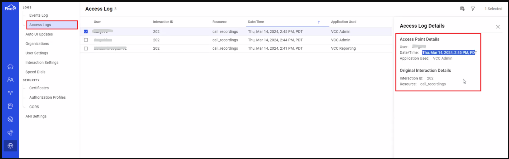 Admin Console | Access Logs