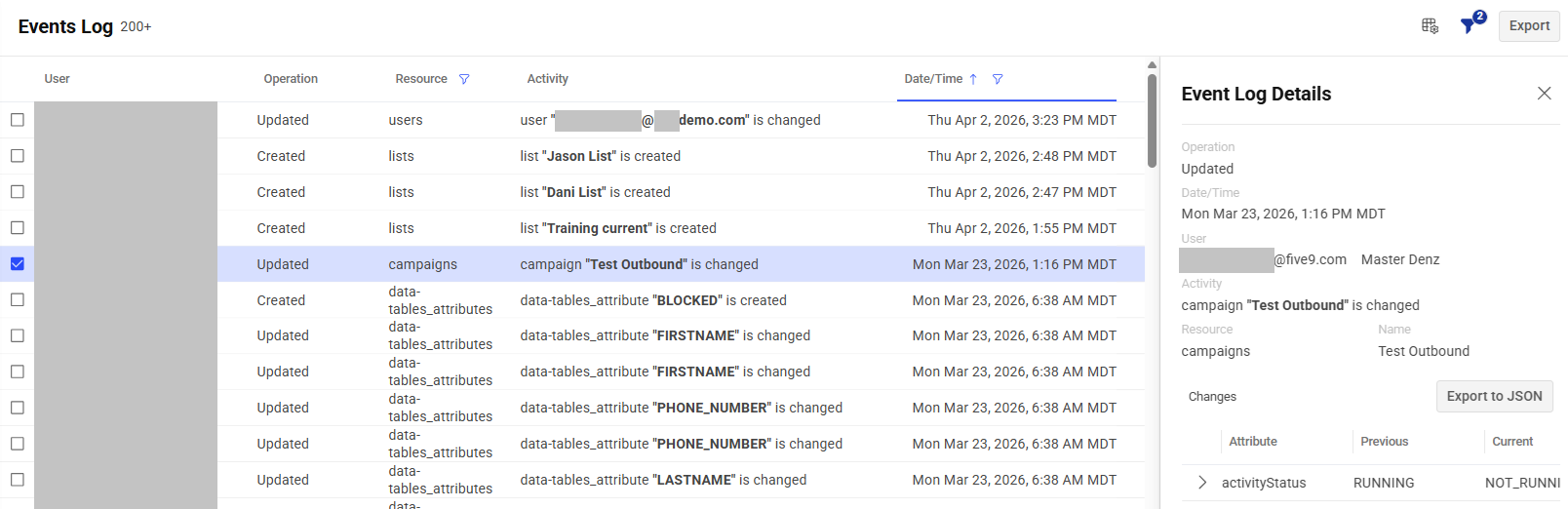 Admin Console | Configure Events Logs