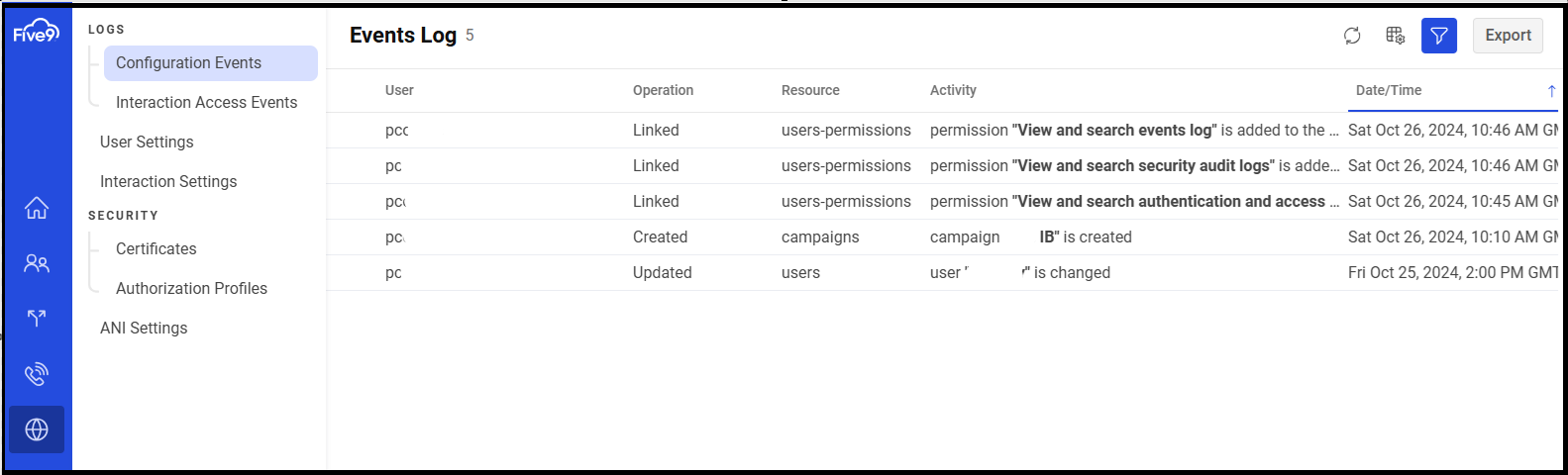 Admin Console | Configure Events Logs