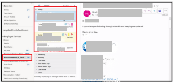 Digital Engagement | Some emails are missing in the Five9Processed folder