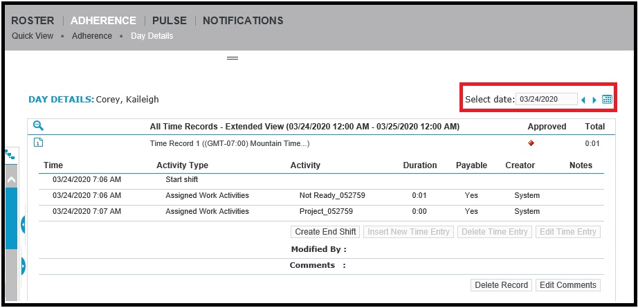 Verint | Tracking Day Details