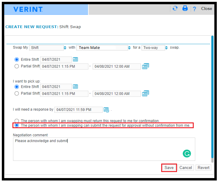 Verint | Create a Two-Way Shift Swap Request and Allow the Other Person ...