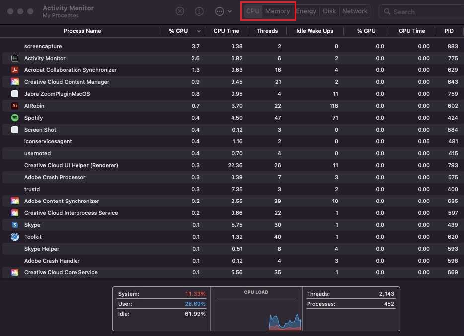 VCC | Checking Memory and CPU Usage in MacOS