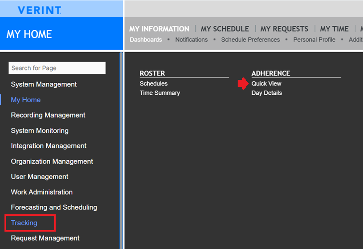 Verint | Tracking Module - Adherence Quick View
