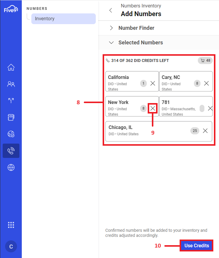 Admin Console | Adding Numbers in Five9 Numbers Self-Service