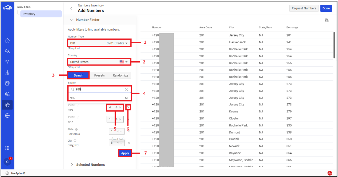 Admin Console | Adding Numbers in Five9 Numbers Self-Service