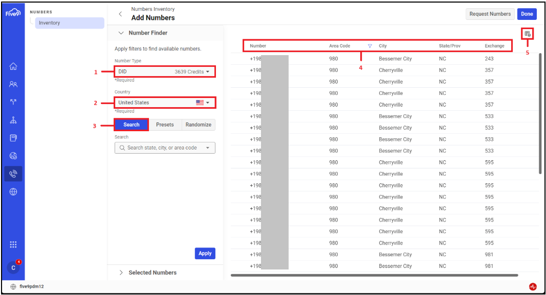 Admin Console | Adding Numbers in Five9 Numbers Self-Service