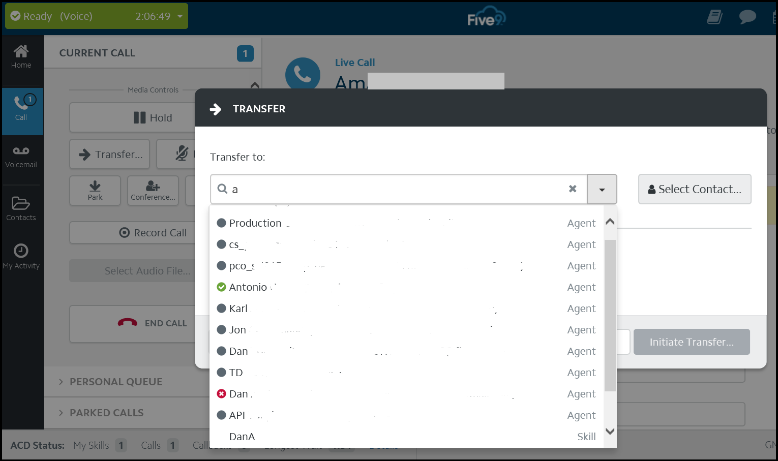 VCC | Transferring Calls from the Five9 Application