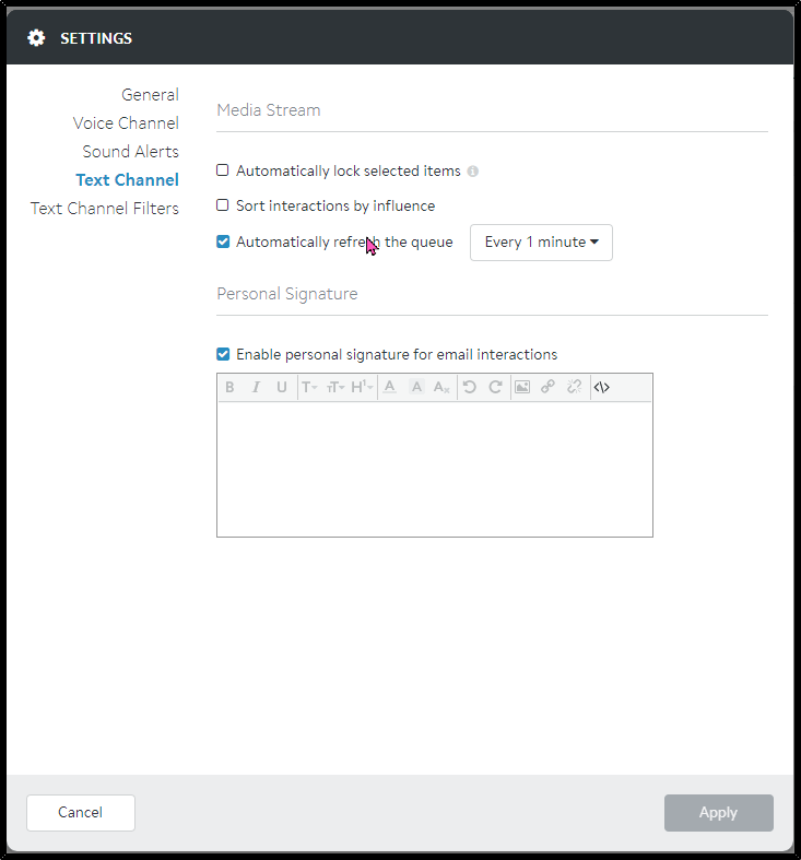 Digital Engagement | Text Channel Settings in Agent Desktop Plus