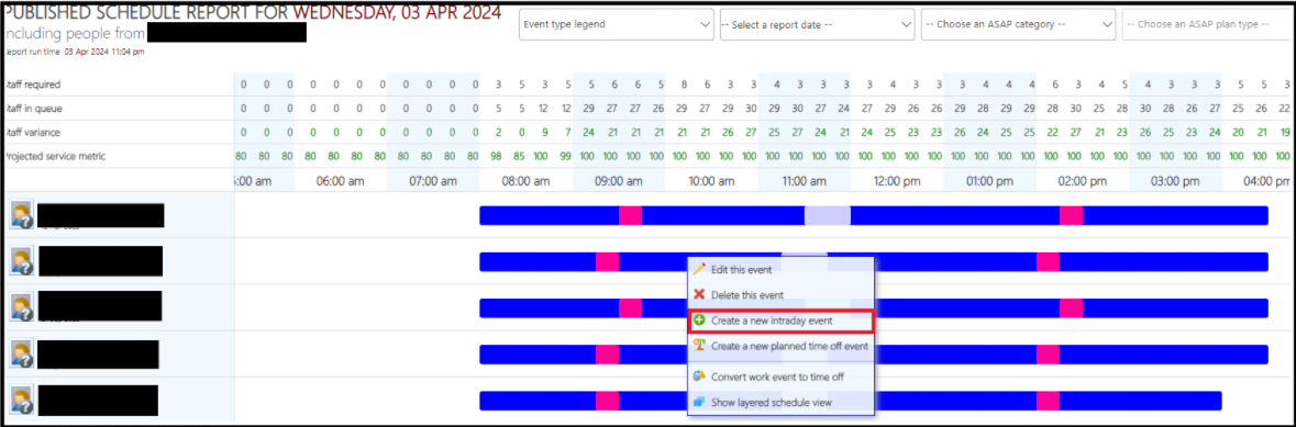 Five9 WFM | Add an Intraday event on a Published Schedule