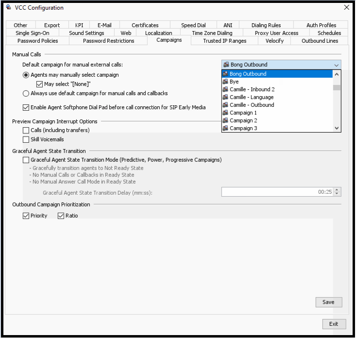 Administrator | Setting up a default Campaign for manual external calls