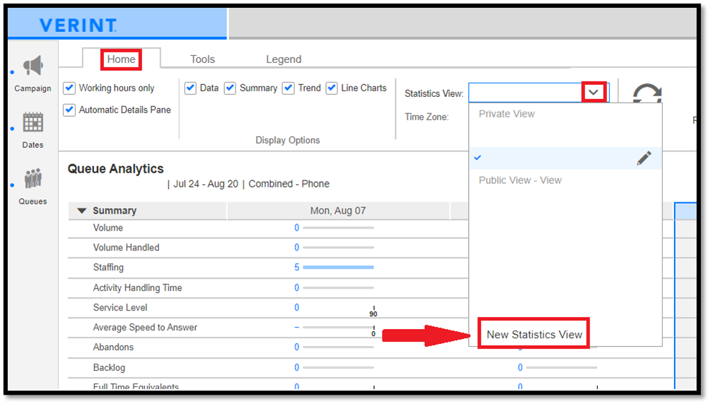 Verint Queue Analytics | Viewing the Five9 Call/Chat/Email Statistics