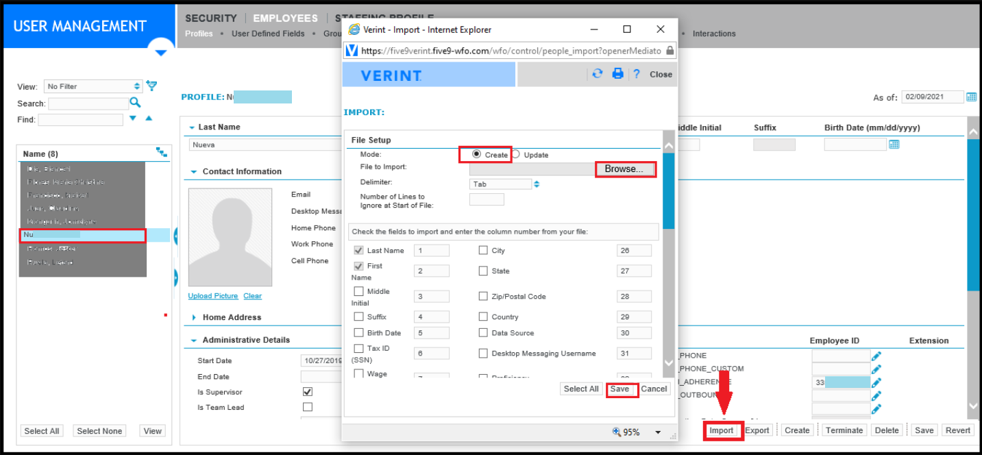Verint | Create multiple employee profiles by importing a data file