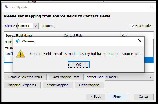 Administrator | List Update Warning - Contact Field 