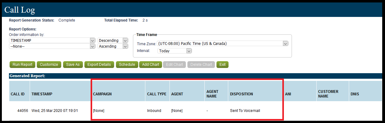 Reporting | Campaign and Agent Name is blank in Call Log Report