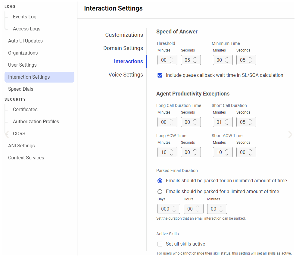Admin Console | Interaction Settings