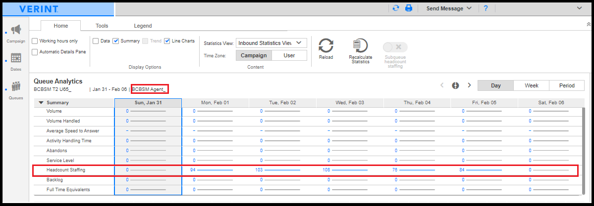 Verint | Actual Staffing on Combined Queue View Level