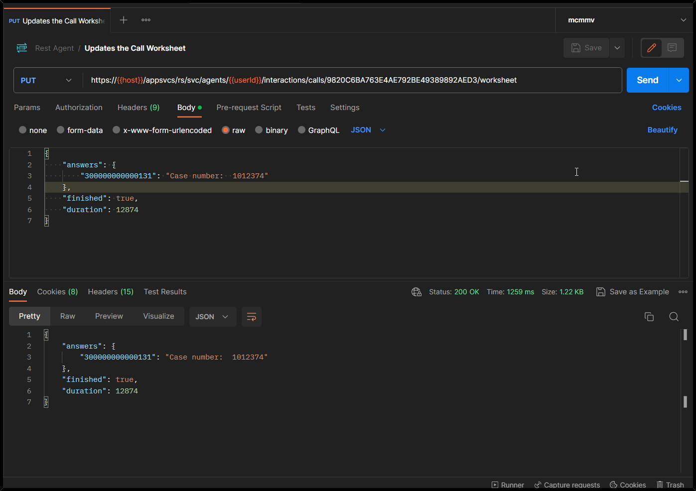 API | Update the Call Worksheet using Agent REST API