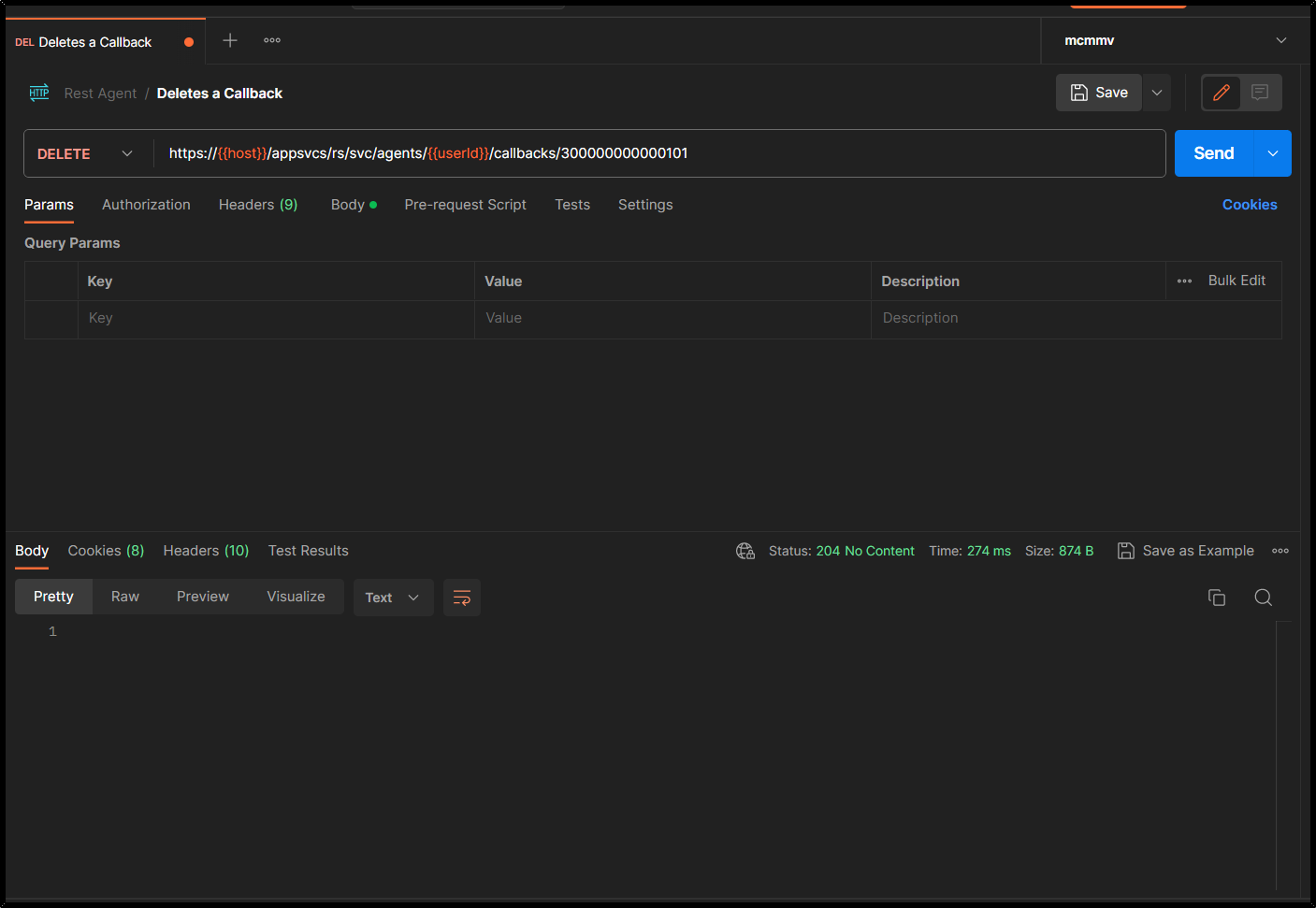 API | How to delete a Callback via Agent REST API