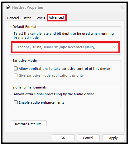 Agent | Audio Issue Due to Sound Device Settings or Headset
